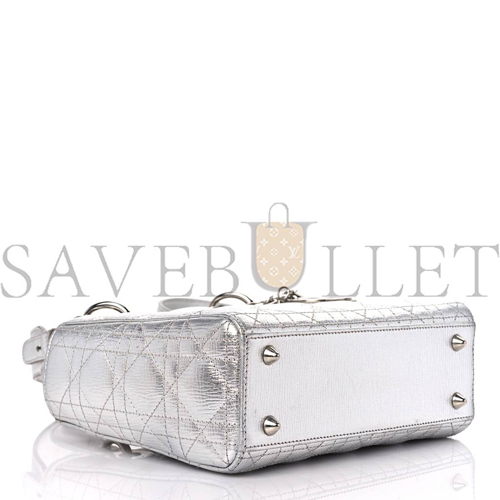 D*or metallic grained calfskin cannage small my lady D*or silver (20*18*8.3cm)