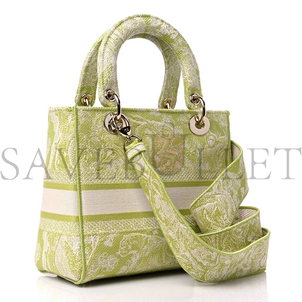 D*or canvas toile de jouy reverse embroidered medium lady d-lite green (23*18*10.2cm)