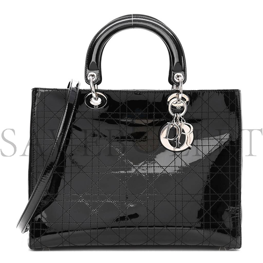 D*or patent cannage stitched large lady D*or black (32*25*11.4cm)