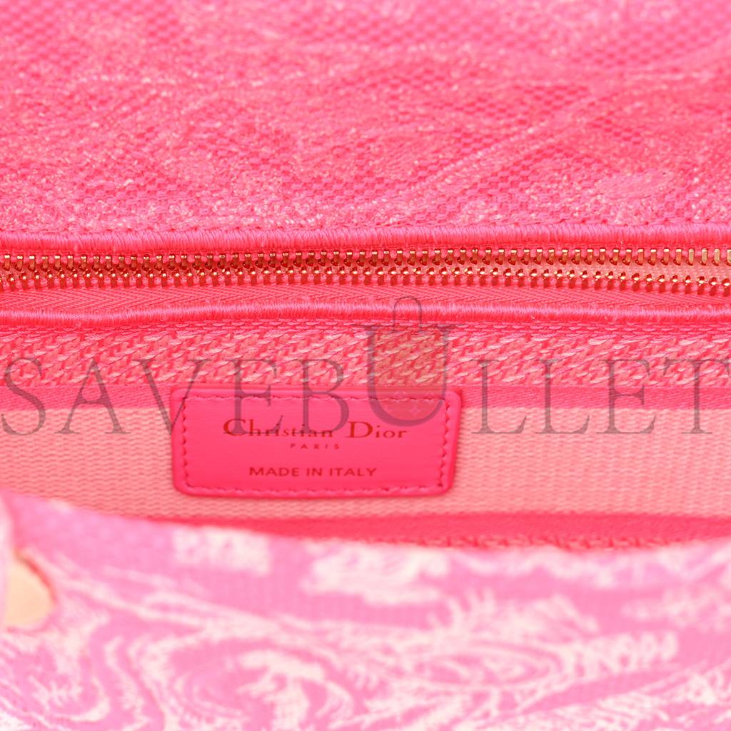 D*or canvas toile de jouy reverse embroidered medium lady d-lite fluorescent pink (24*20*11cm)