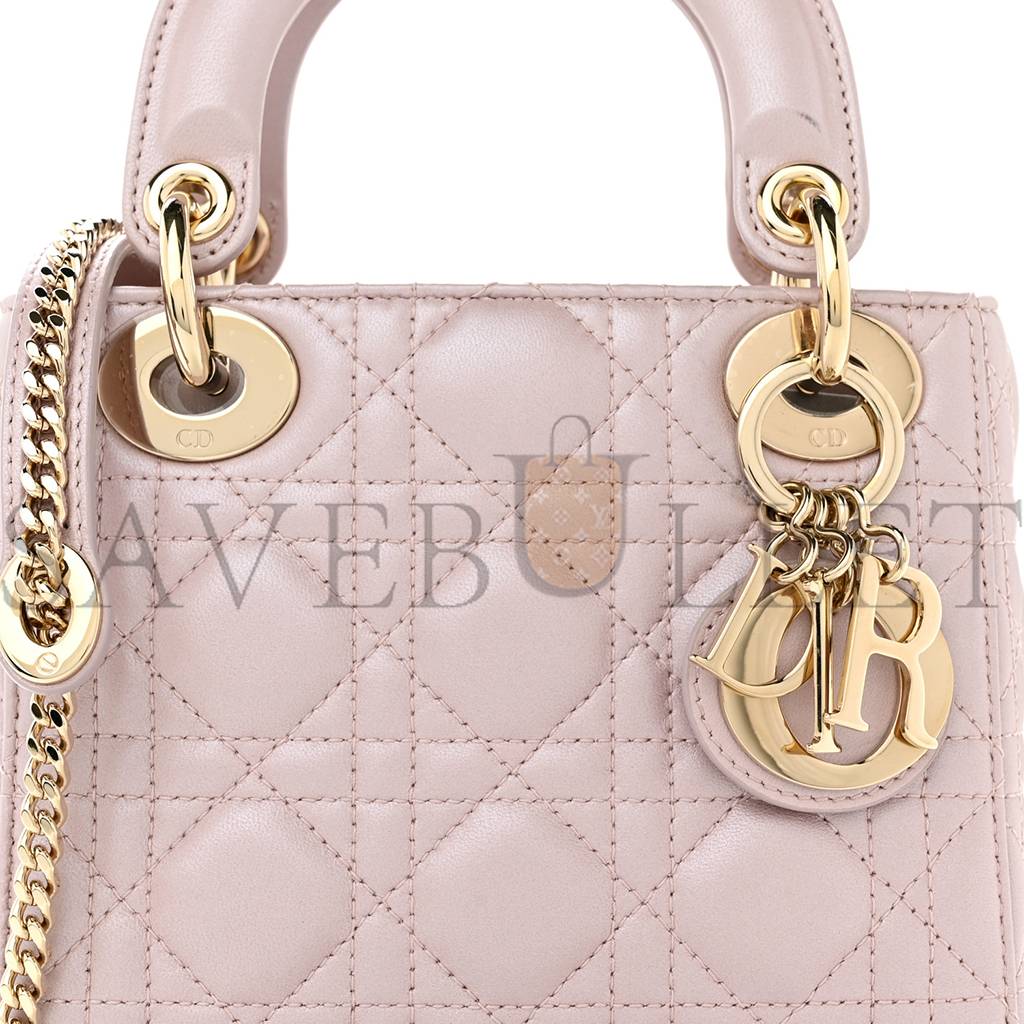 D*or metallic lambskin cannage mini lady D*or lotus (17*15*7.6cm)