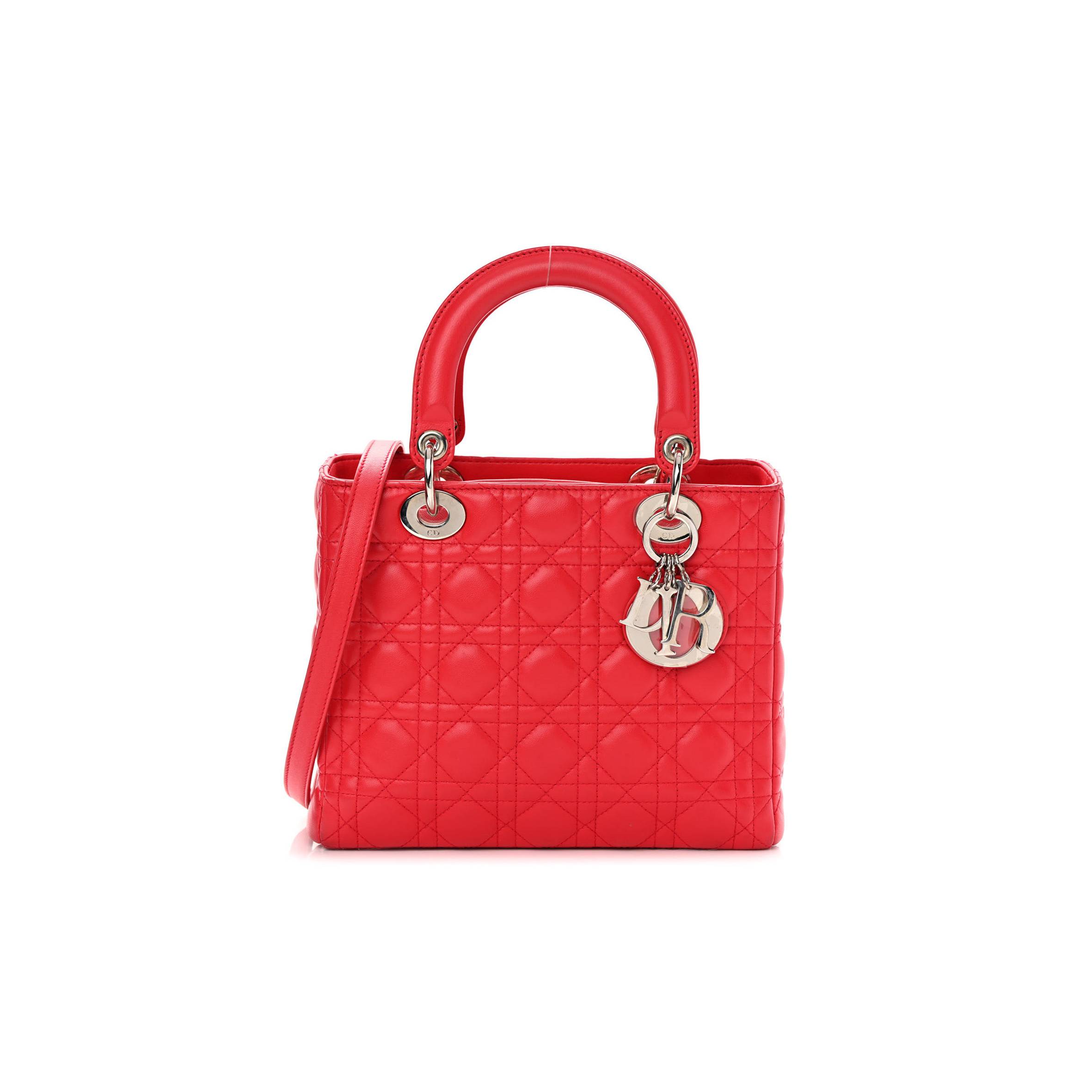 D*or lambskin cannage medium lady D*or red (23*20*12.7cm)