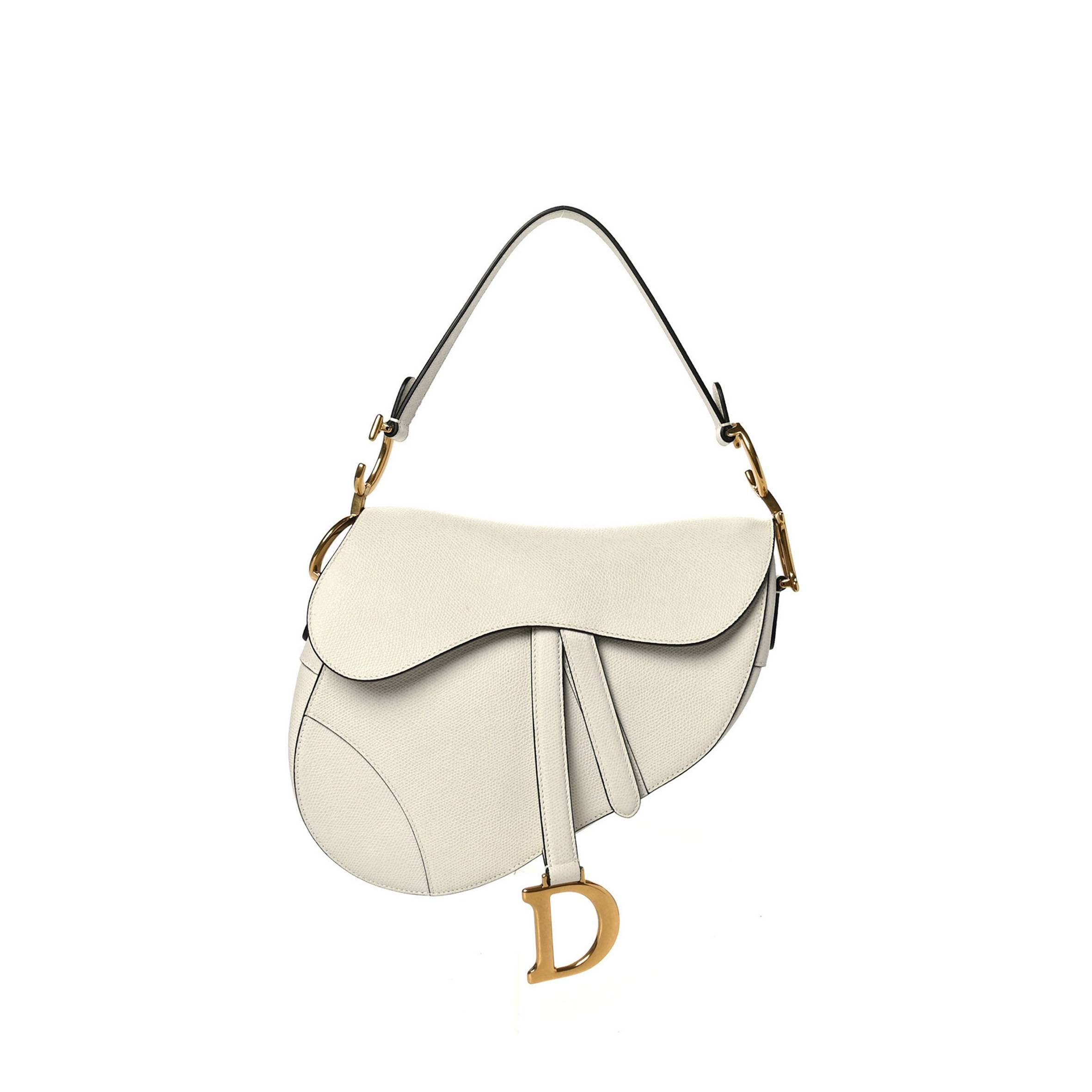 D*or grained calfskin saddle bag white (24*20*7cm)