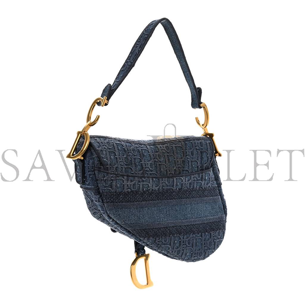 D*or oblique embroidered saddle bag denim blue (27*22*5.1cm)