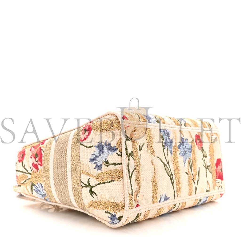 D*or canvas embroidered hibiscus printed medium lady d-lite beige multicolor (23*20*11.4cm)