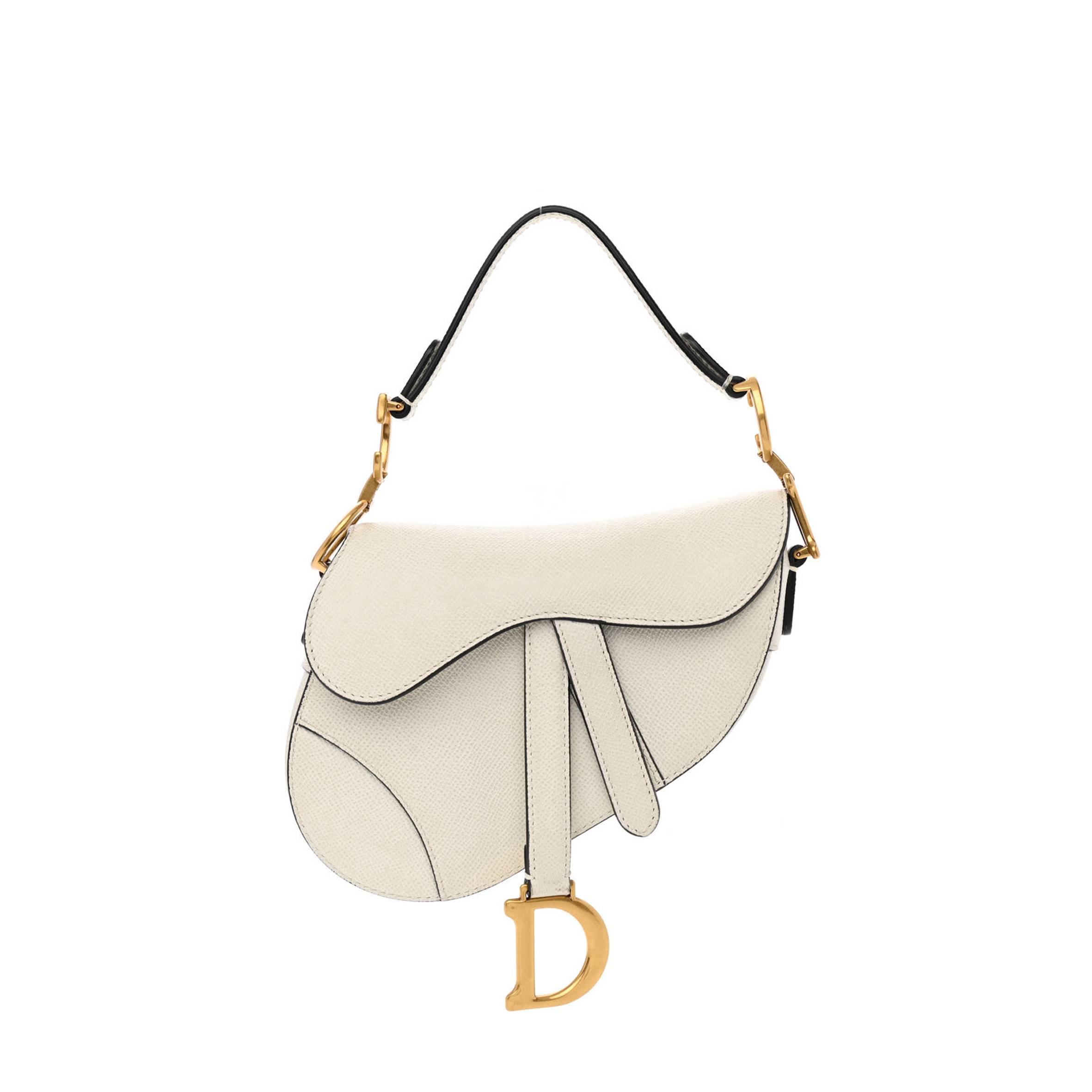 D*or grained calfskin mini saddle bag white (17*17*3.8cm)