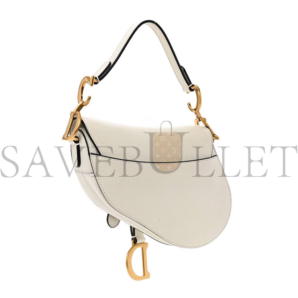 D*or grained calfskin mini saddle bag white (17*17*3.8cm)