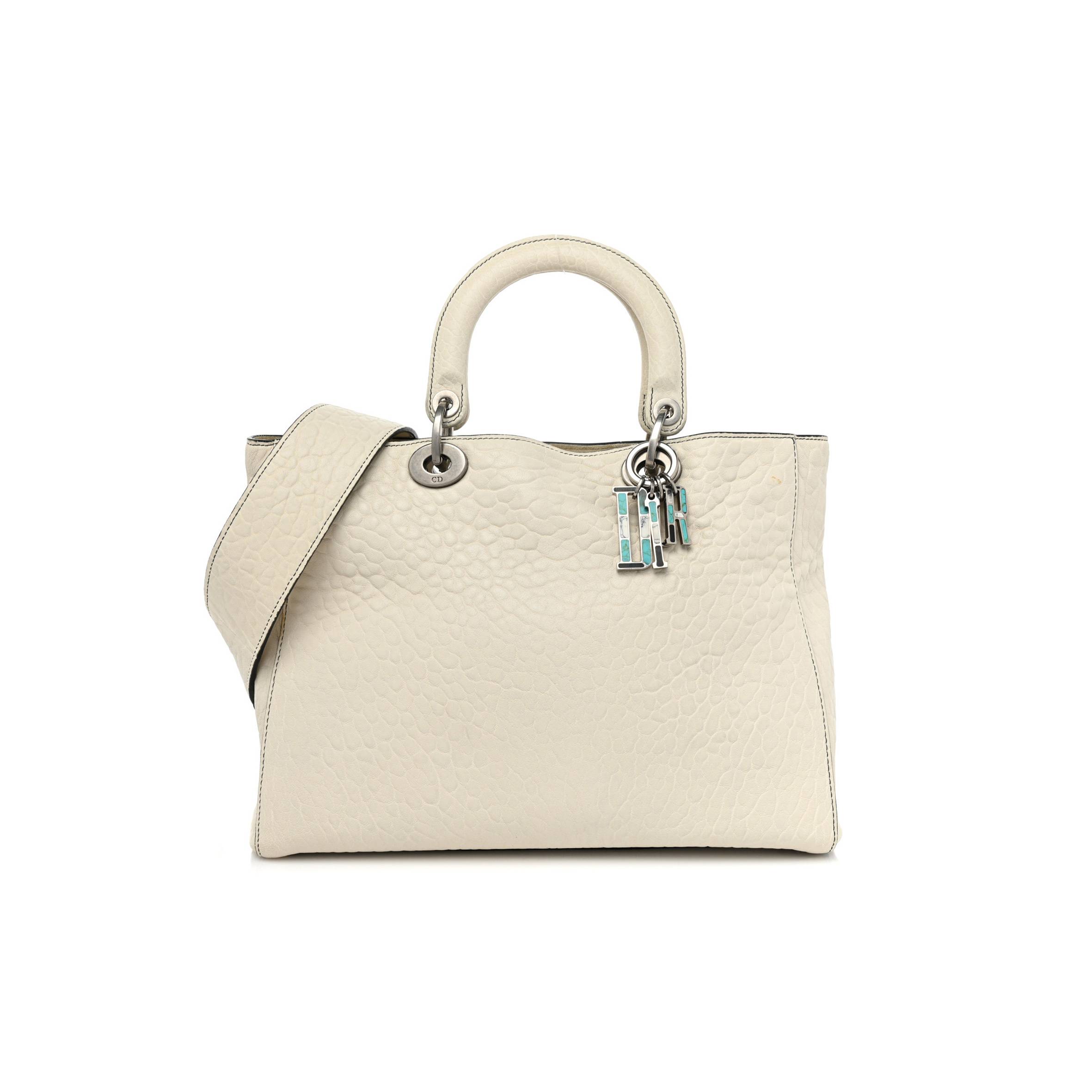 D*or canyon grained lambskin large lady D*or off white (31*25*12.1cm)