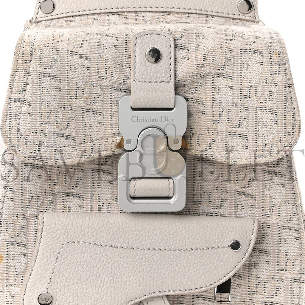 D*or homme oblique jacquard calfskin mini saddle backpack beige (23*18*8.9cm)