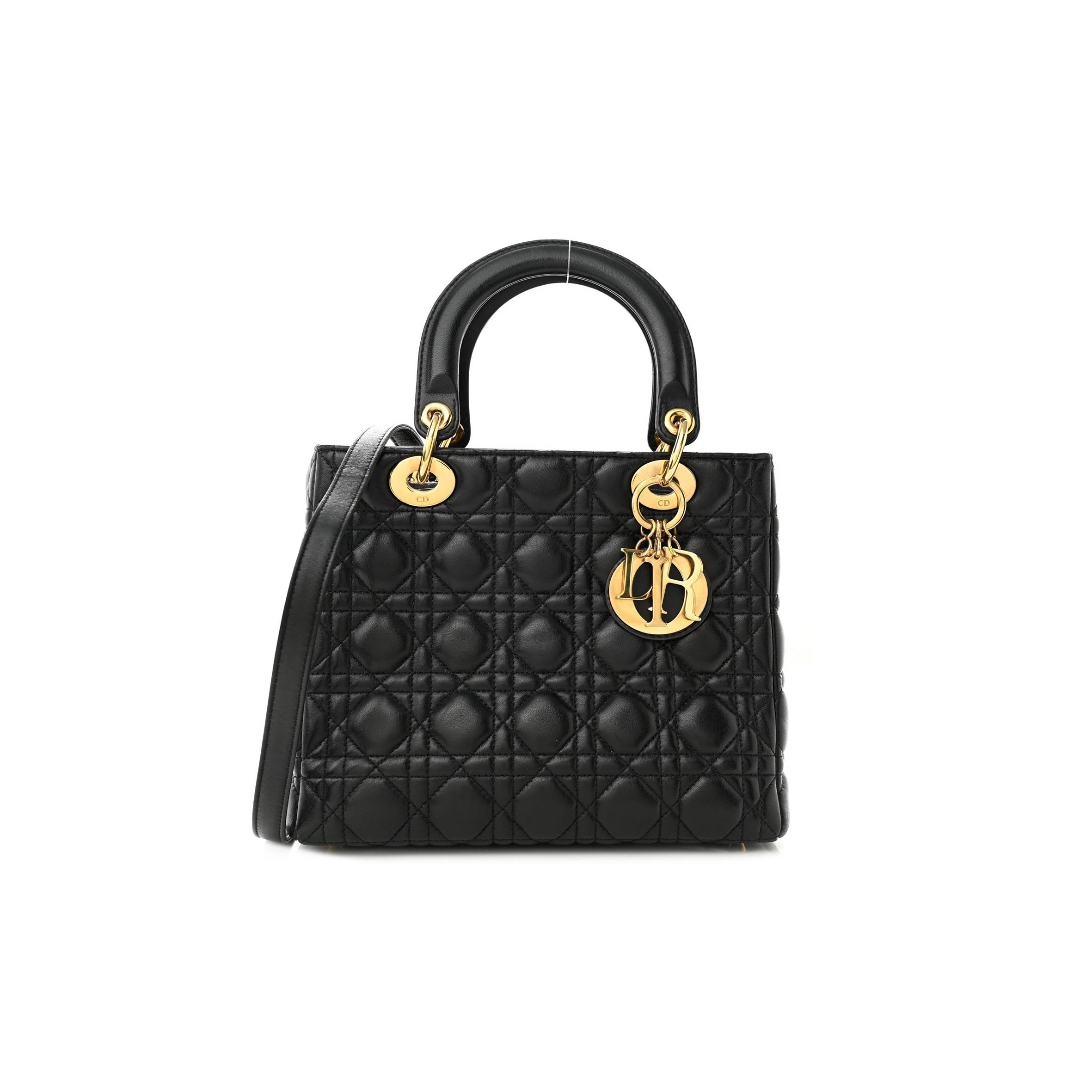 D*or lambskin cannage medium lady D*or black (24*20*12.7cm)