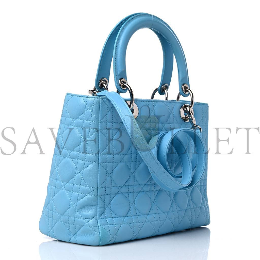 D*or lambskin cannage medium lady D*or light blue (25*20*12.1cm)