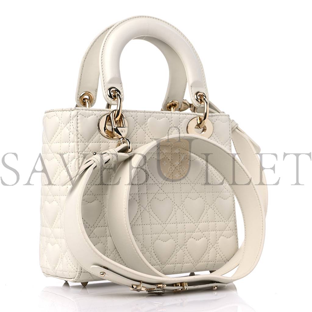 D*or lambskin cannage D*oramour heart small lady D*or white red (20*17*8.3cm)