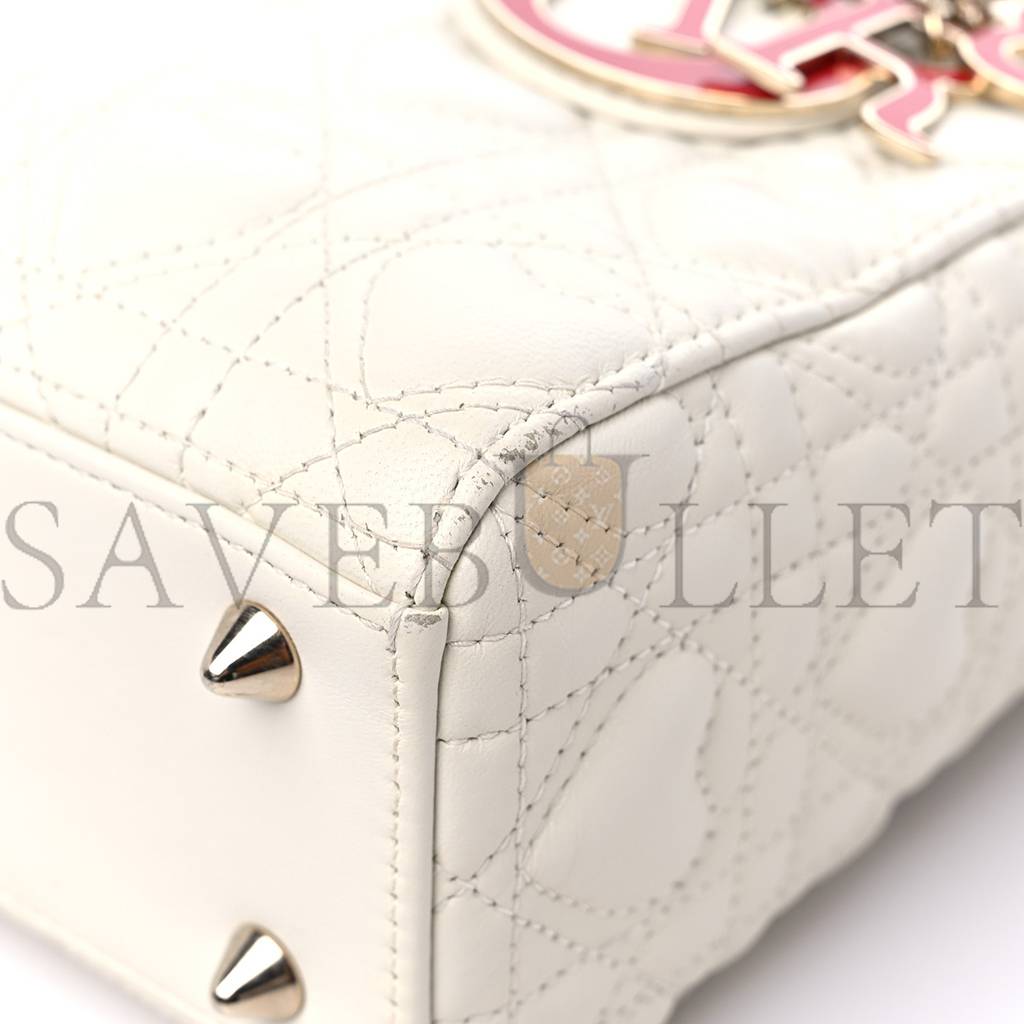 D*or lambskin cannage D*oramour heart small lady D*or white red (20*17*8.3cm)