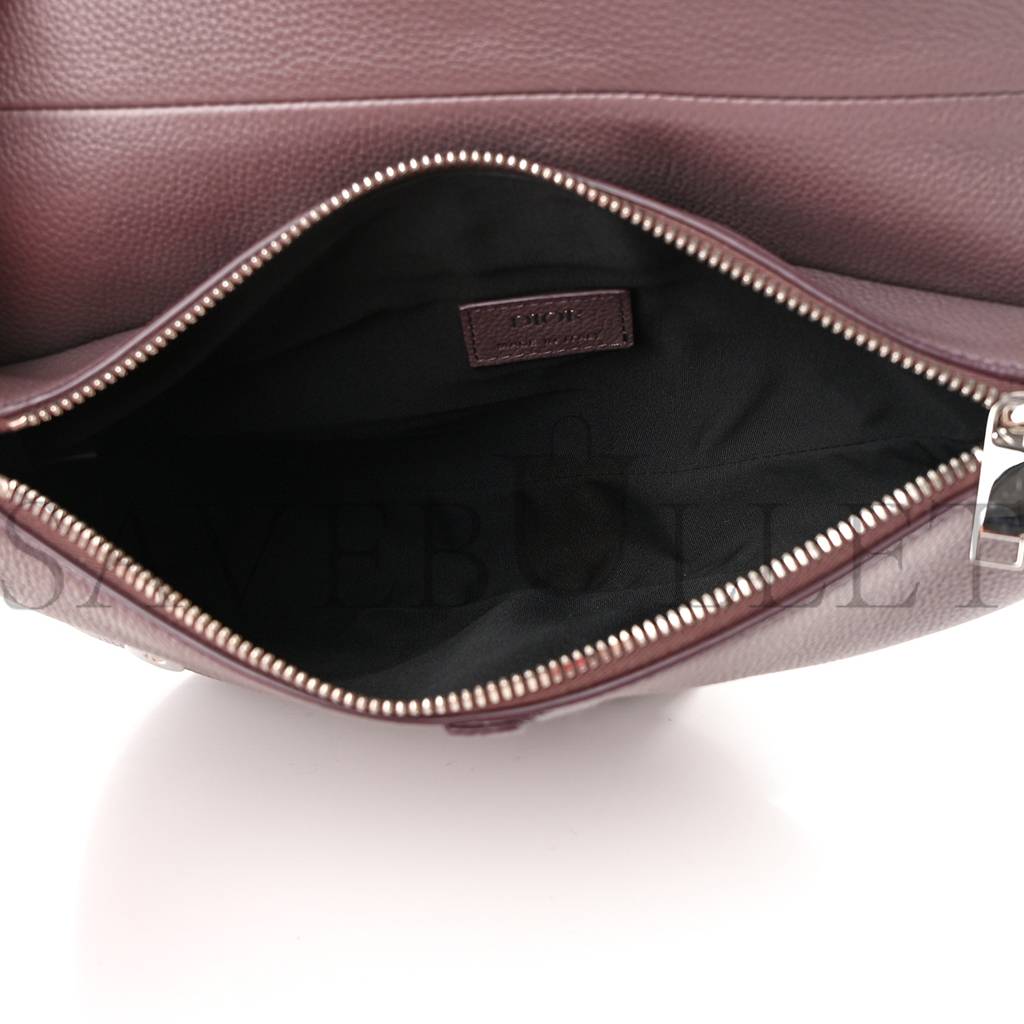 D*or grained calfskin kim jones saddle bag amaranth (27*22*3.8cm)