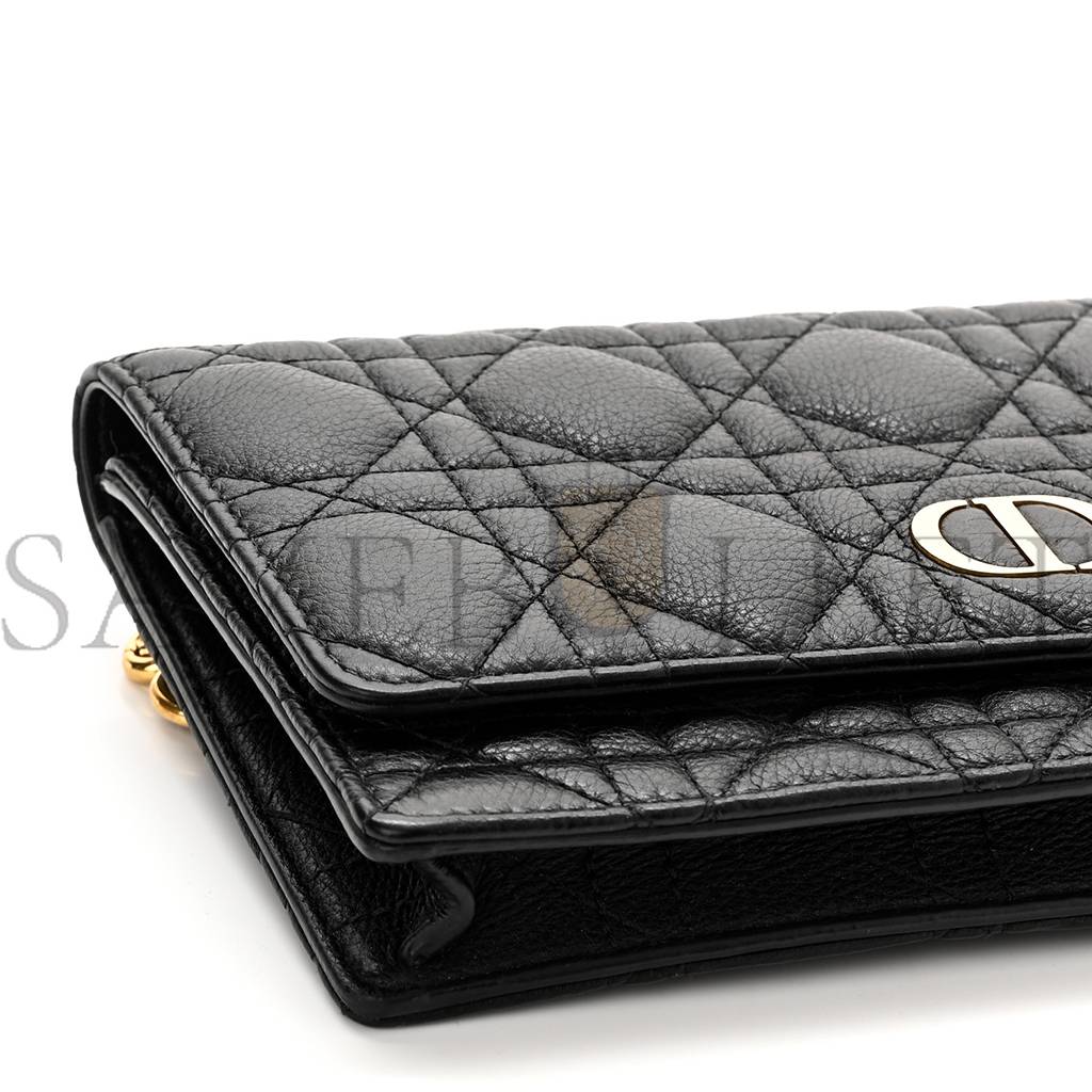 D*or supple calfskin cannage caro belt pouch with chain black (20*12*3.2cm)