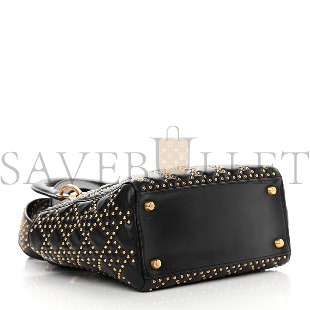 D*or calfskin cannage studded medium supple lady D*or black (23*18*12.1cm)