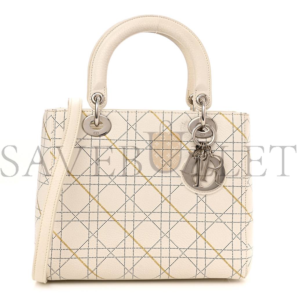 D*or calfskin cannage print medium lady D*or white (23*20*12.1cm)