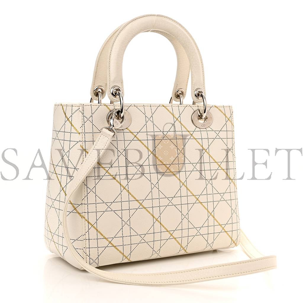 D*or calfskin cannage print medium lady D*or white (23*20*12.1cm)