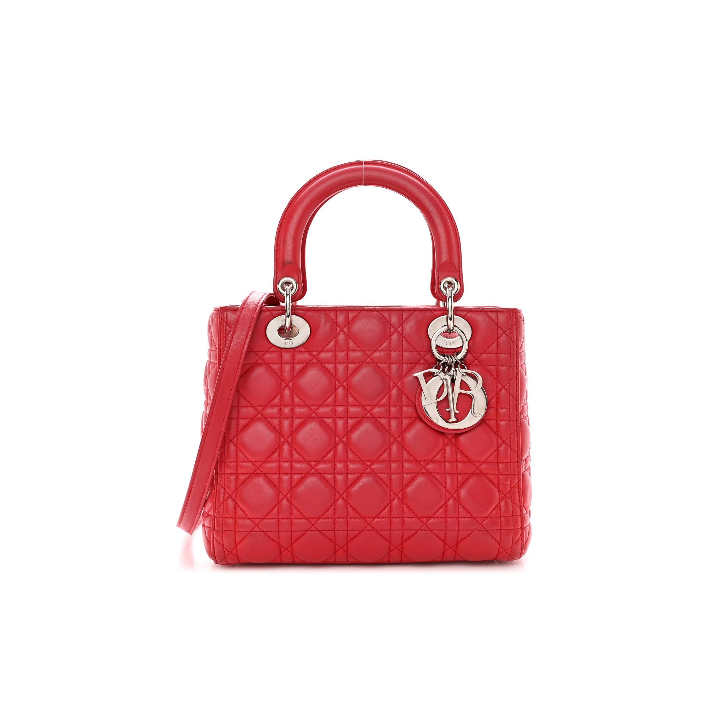 D*or lambskin cannage medium lady D*or red (23*20*12.1cm)