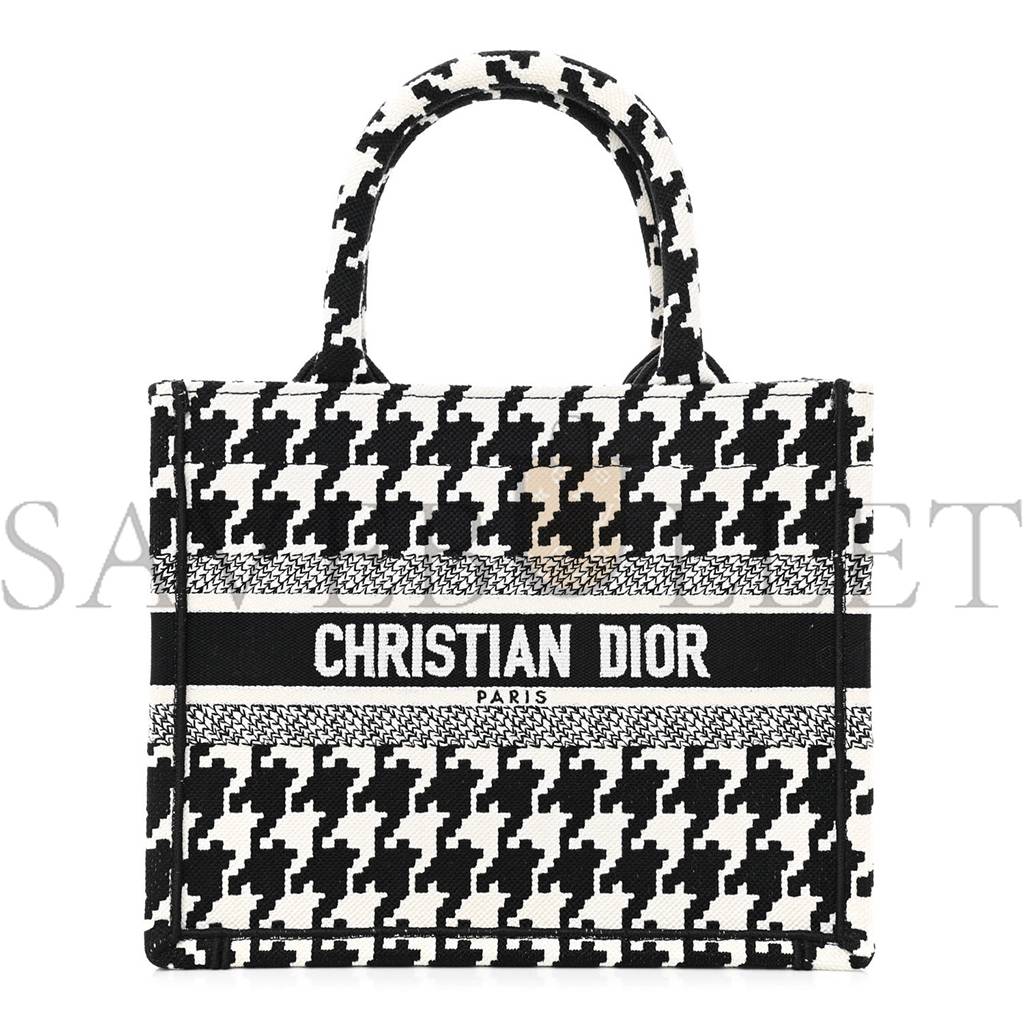 D*or canvas houndstooth embroidered small book tote black white (27*22*11.4cm)