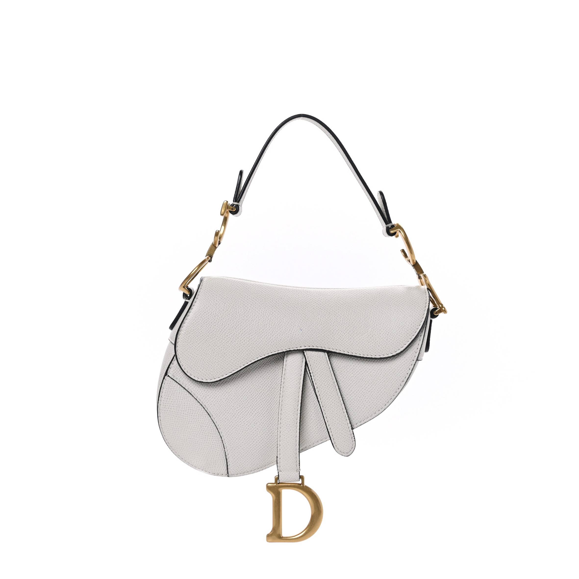 D*or grained calfskin mini saddle bag white (18*6.25*1.75cm)