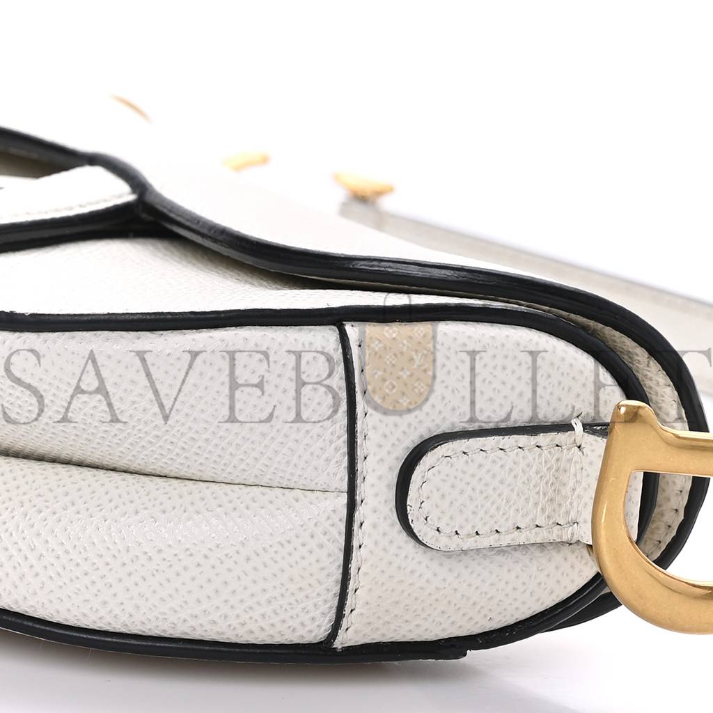 D*or grained calfskin mini saddle bag white (18*6.25*1.75cm)