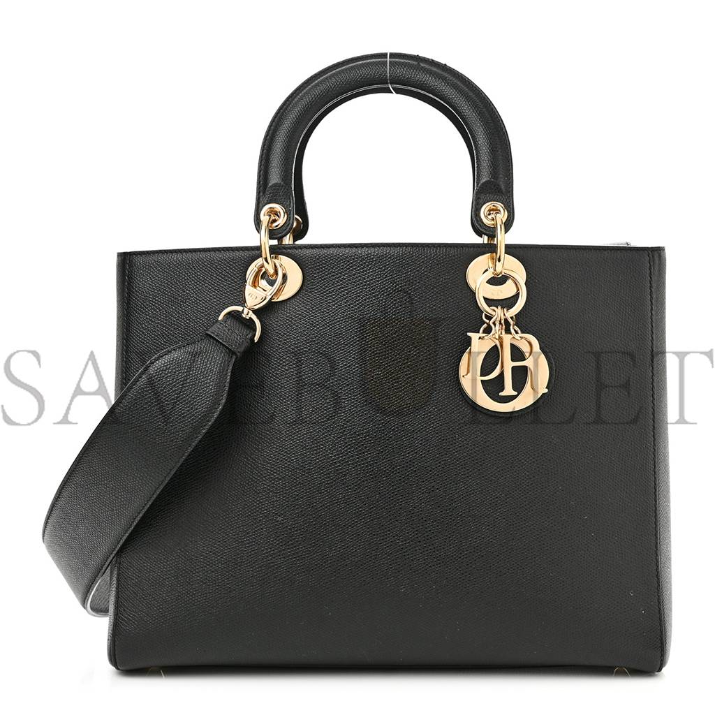 D*or grained calfskin large lady D*or black (32*24*12.1cm)