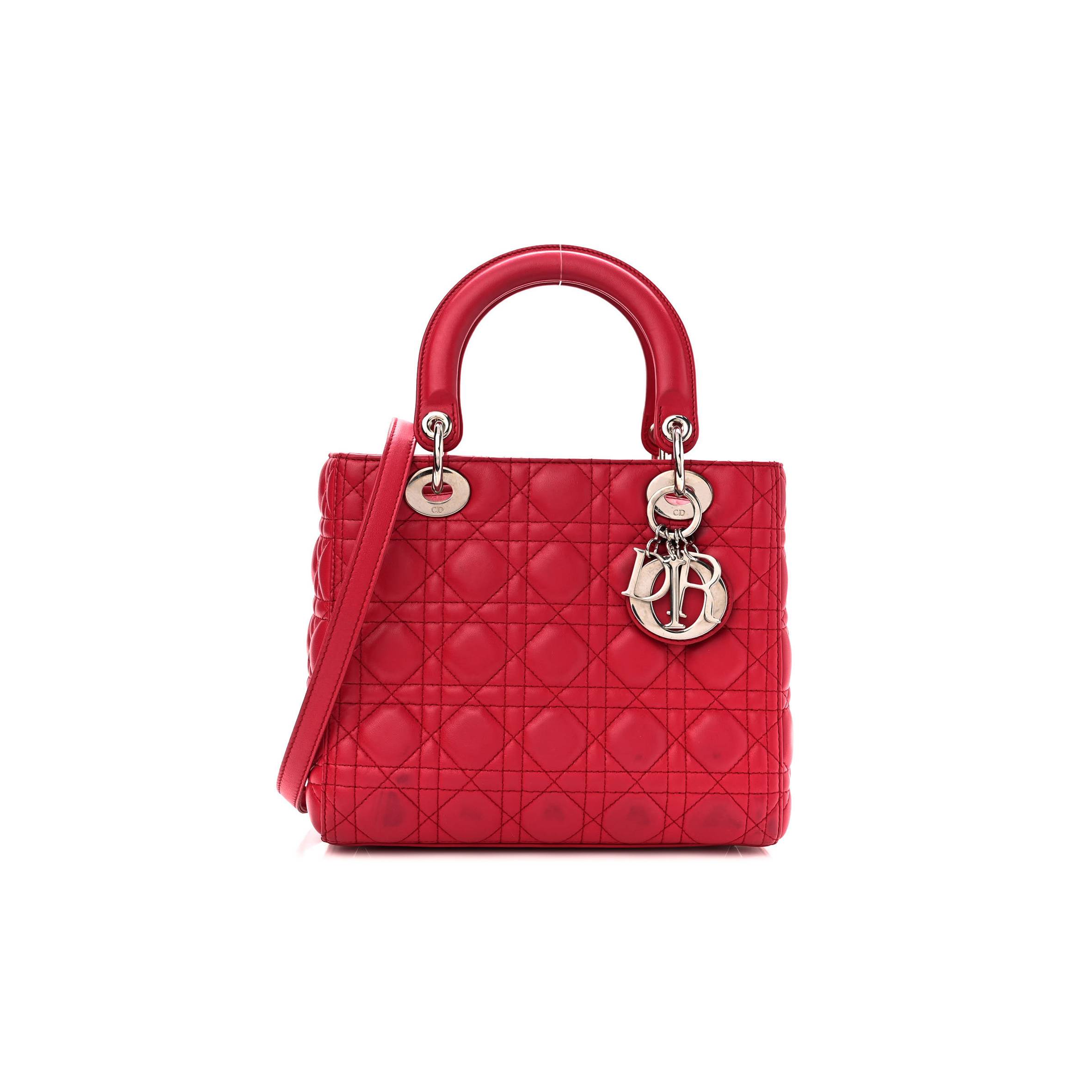 D*or lambskin cannage medium lady D*or red (23*20*12.1cm)