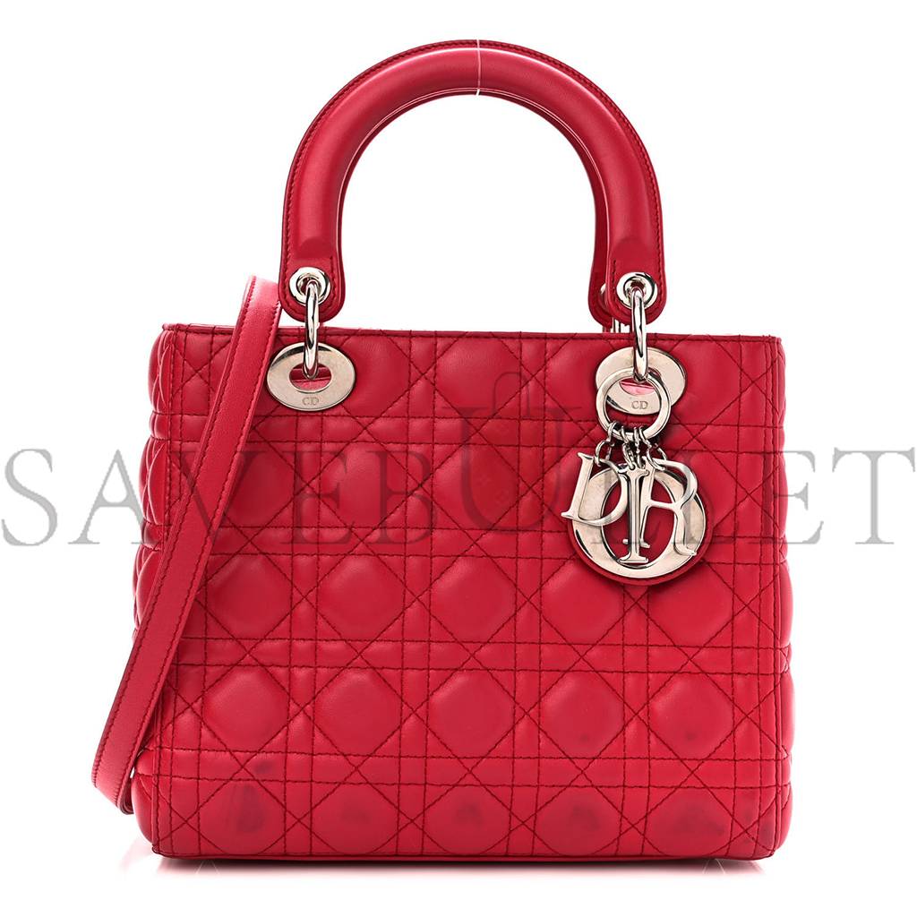 D*or lambskin cannage medium lady D*or red (23*20*12.1cm)