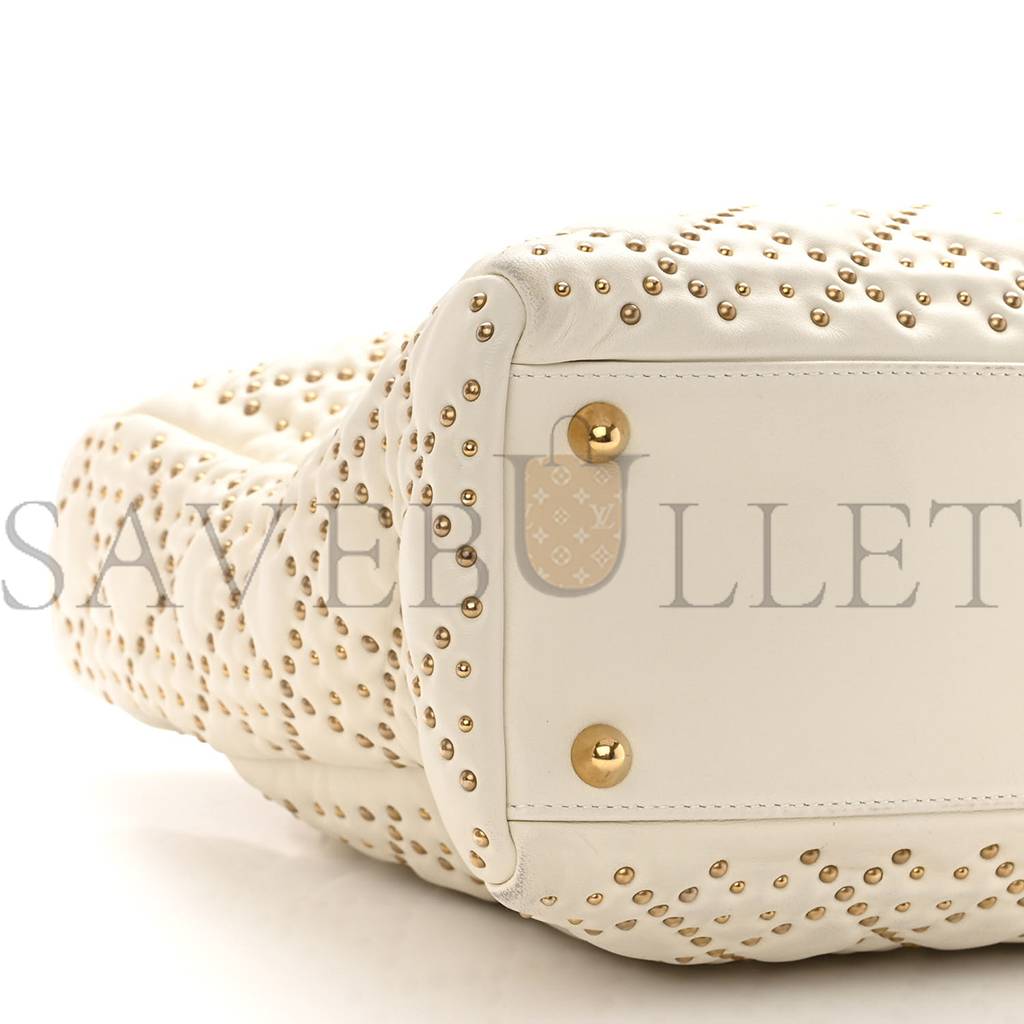 D*or lambskin cannage studded large supple lady D*or white (30*25*11.4cm)