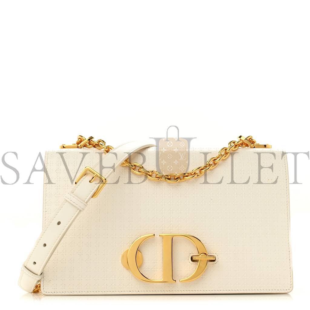 D*or patent micro-cannage 30 montaigne chain flap bag white (25*15*8.3cm)