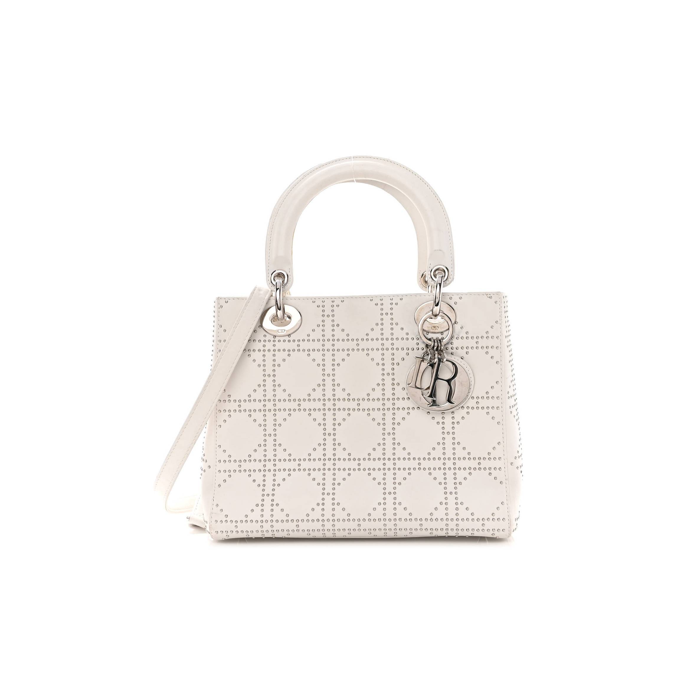 D*or lambskin studded cannage medium lady D*or white (24*20*11.4cm)