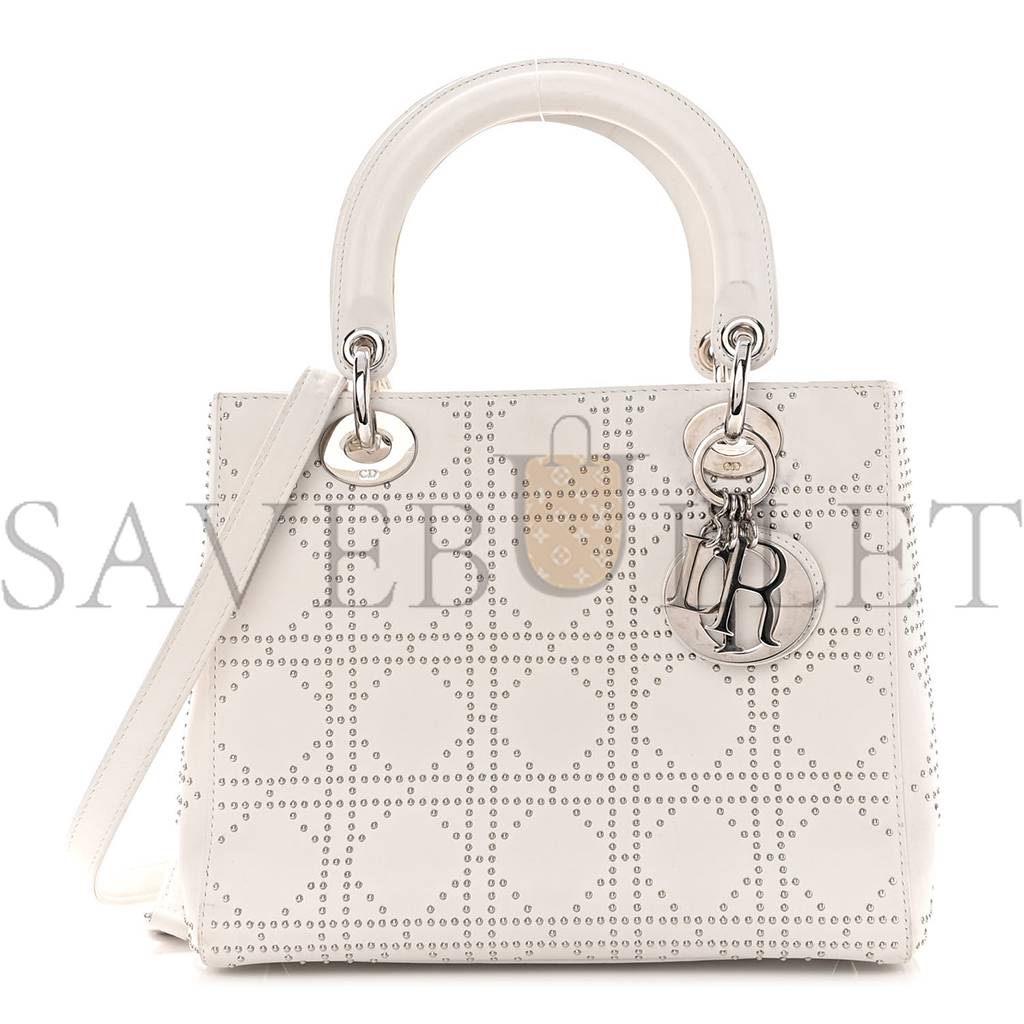 D*or lambskin studded cannage medium lady D*or white (24*20*11.4cm)