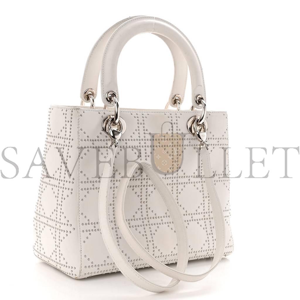 D*or lambskin studded cannage medium lady D*or white (24*20*11.4cm)