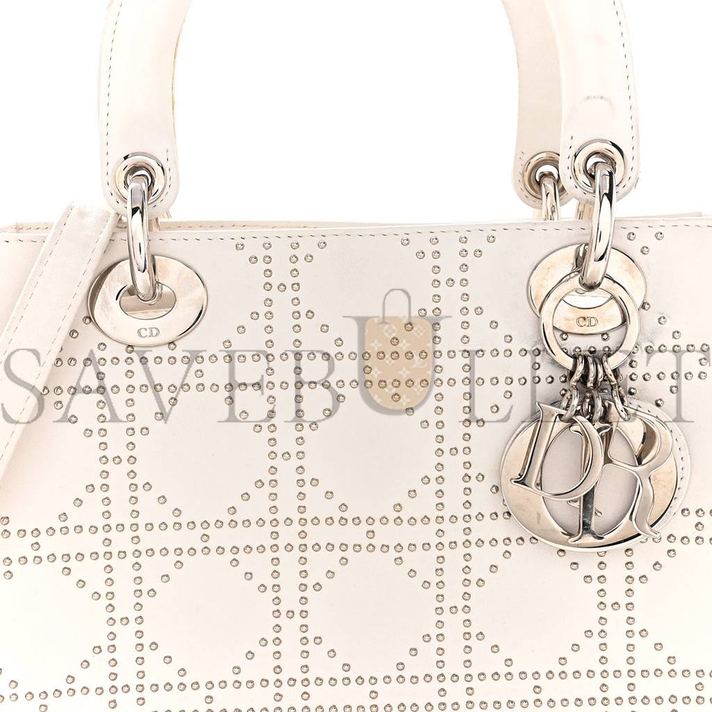 D*or lambskin studded cannage medium lady D*or white (24*20*11.4cm)