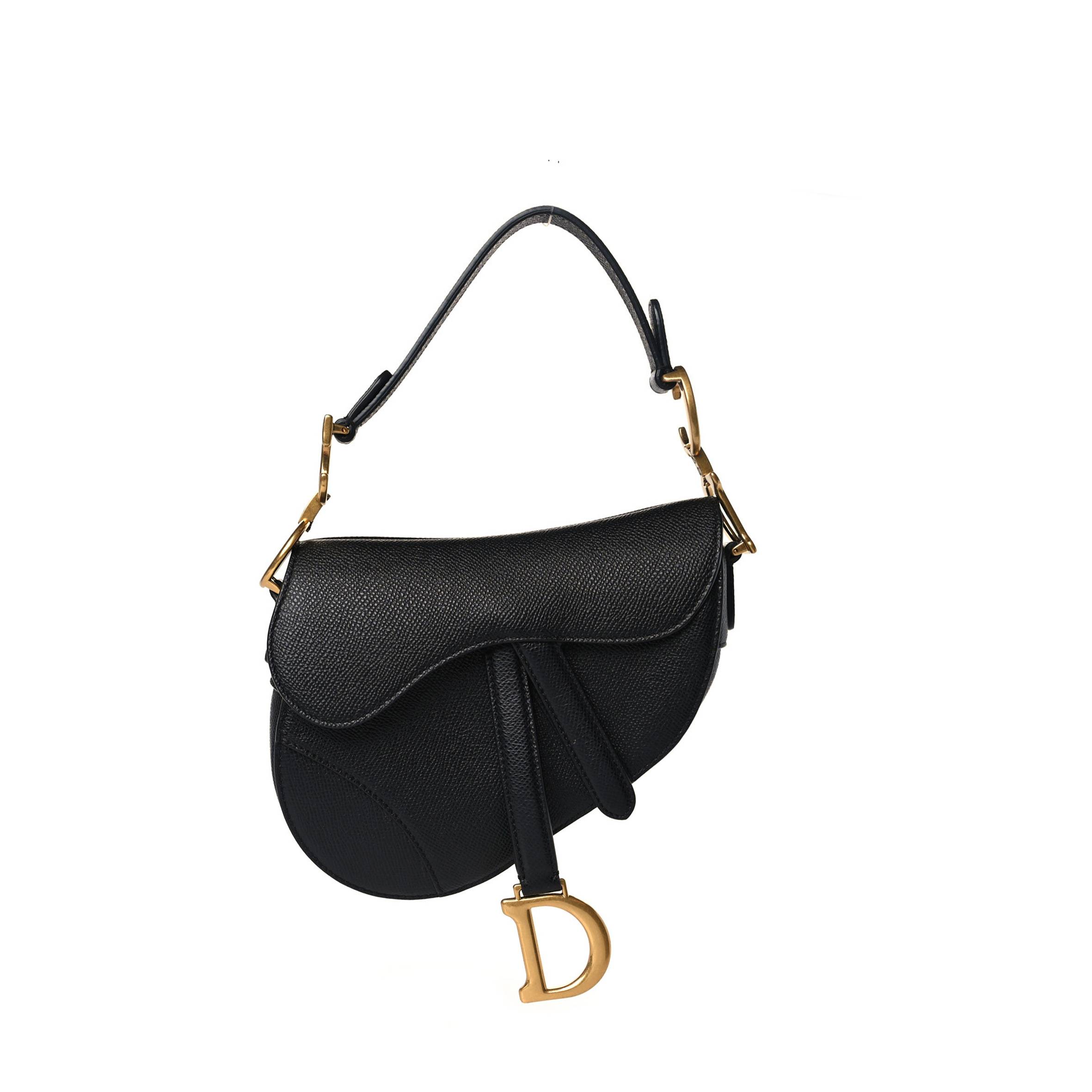 D*or grained calfskin mini saddle bag black (18*16*5.7cm)