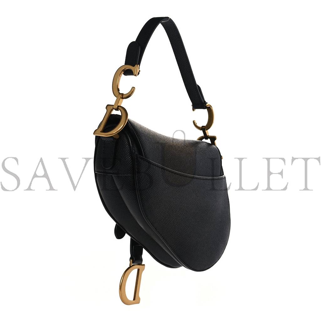 D*or grained calfskin mini saddle bag black (18*16*5.7cm)