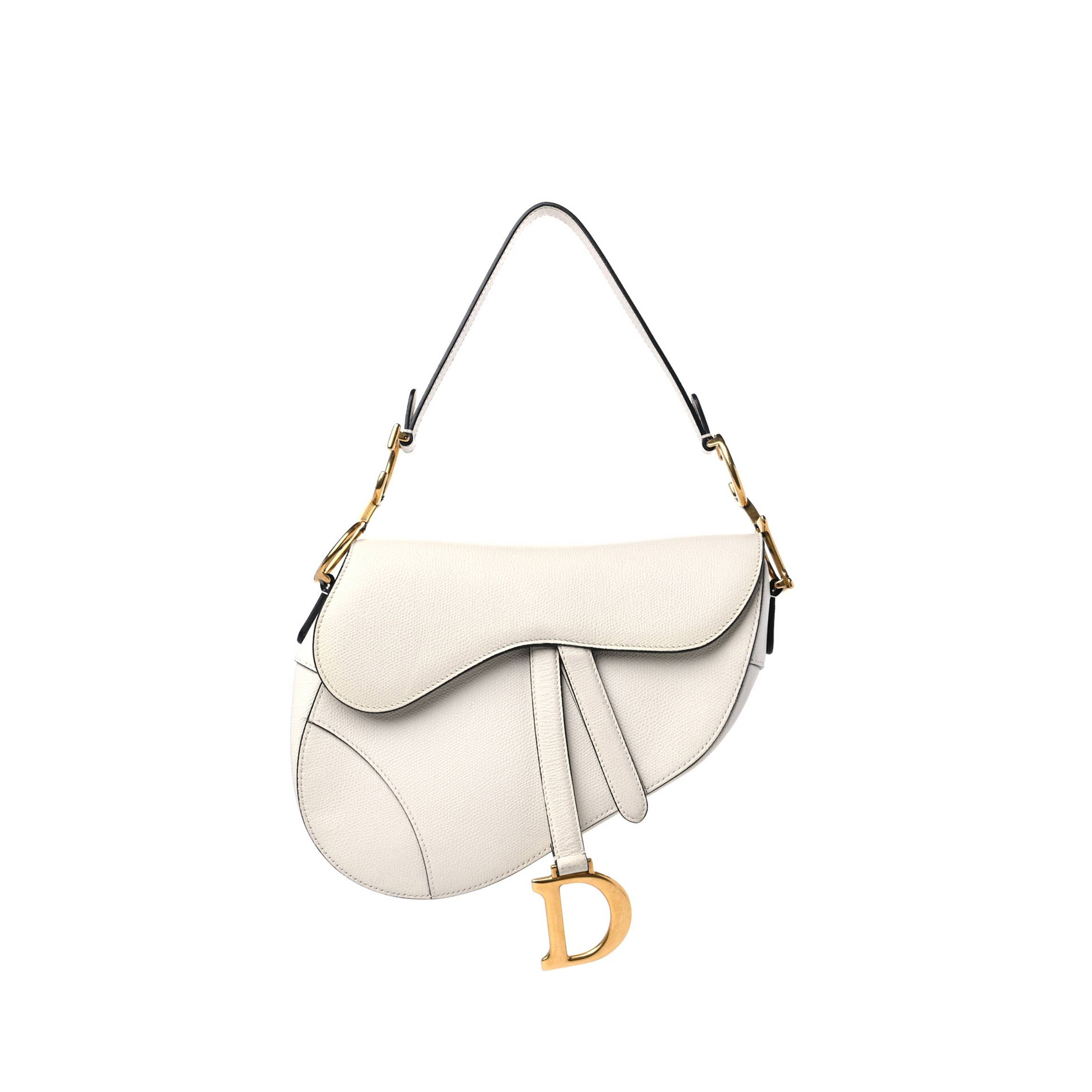 D*or grained calfskin saddle bag white (25*22*5.1cm)