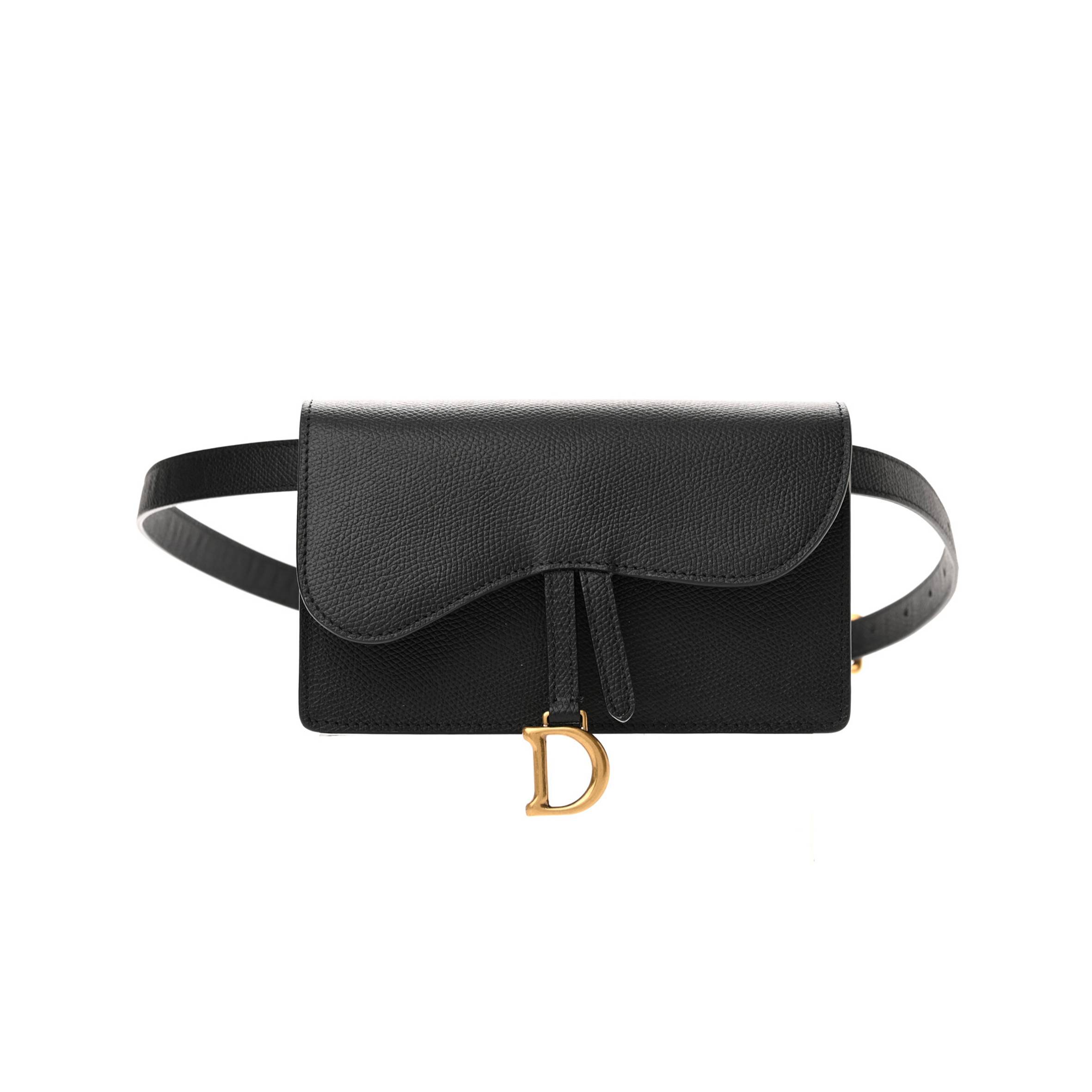 D*or grained calfskin saddle belt bag black (17*10*3.2cm)