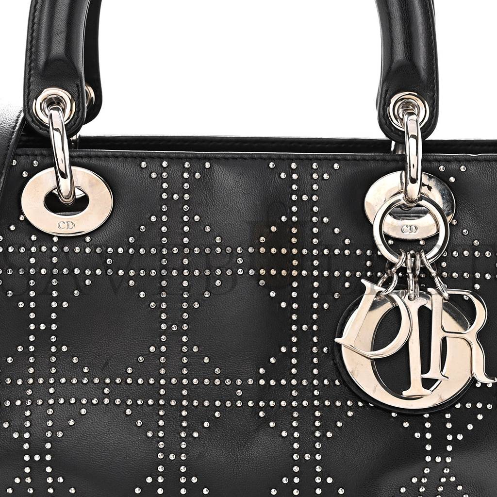 D*or lambskin studded cannage medium lady D*or black (23*20*12.7cm)