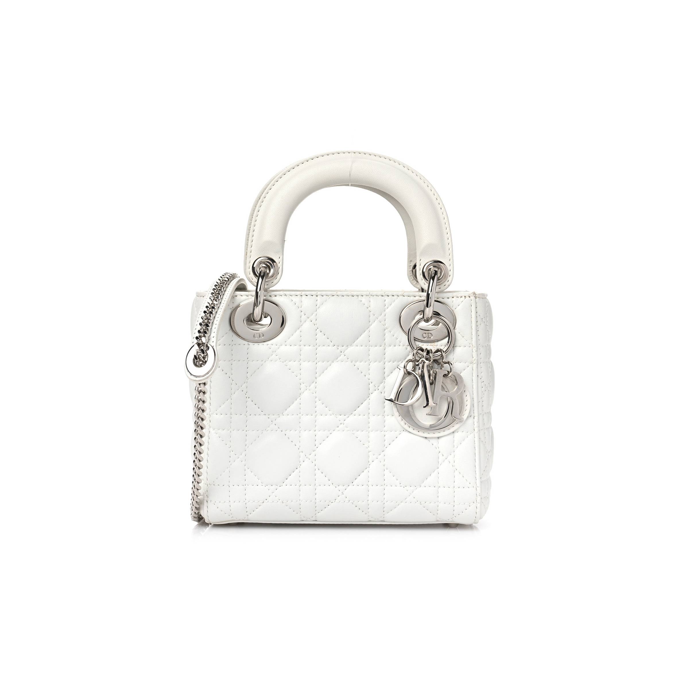 D*or lambskin cannage mini lady D*or white (17*15*7.6cm)