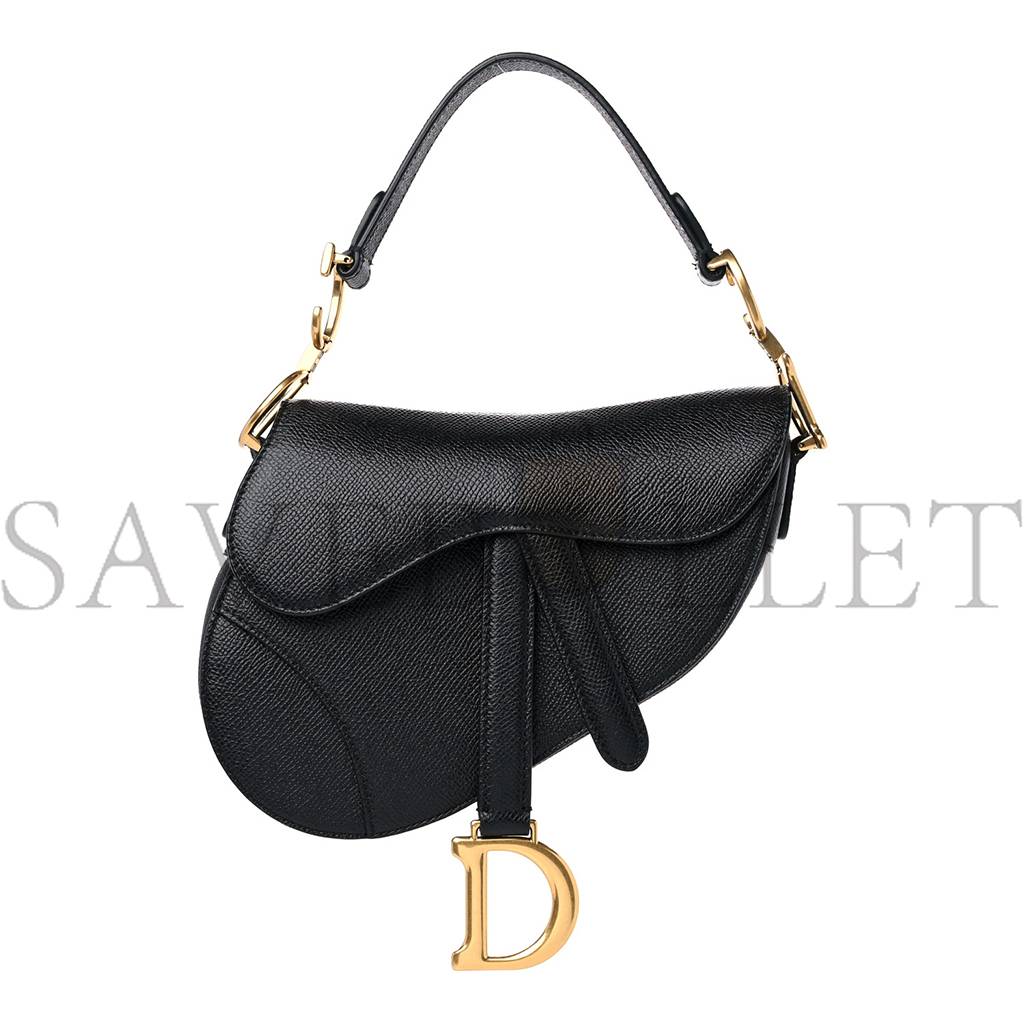 D*or grained calfskin mini saddle bag black (18*15*5.1cm)