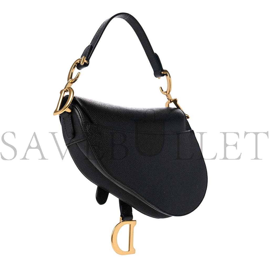 D*or grained calfskin mini saddle bag black (18*15*5.1cm)