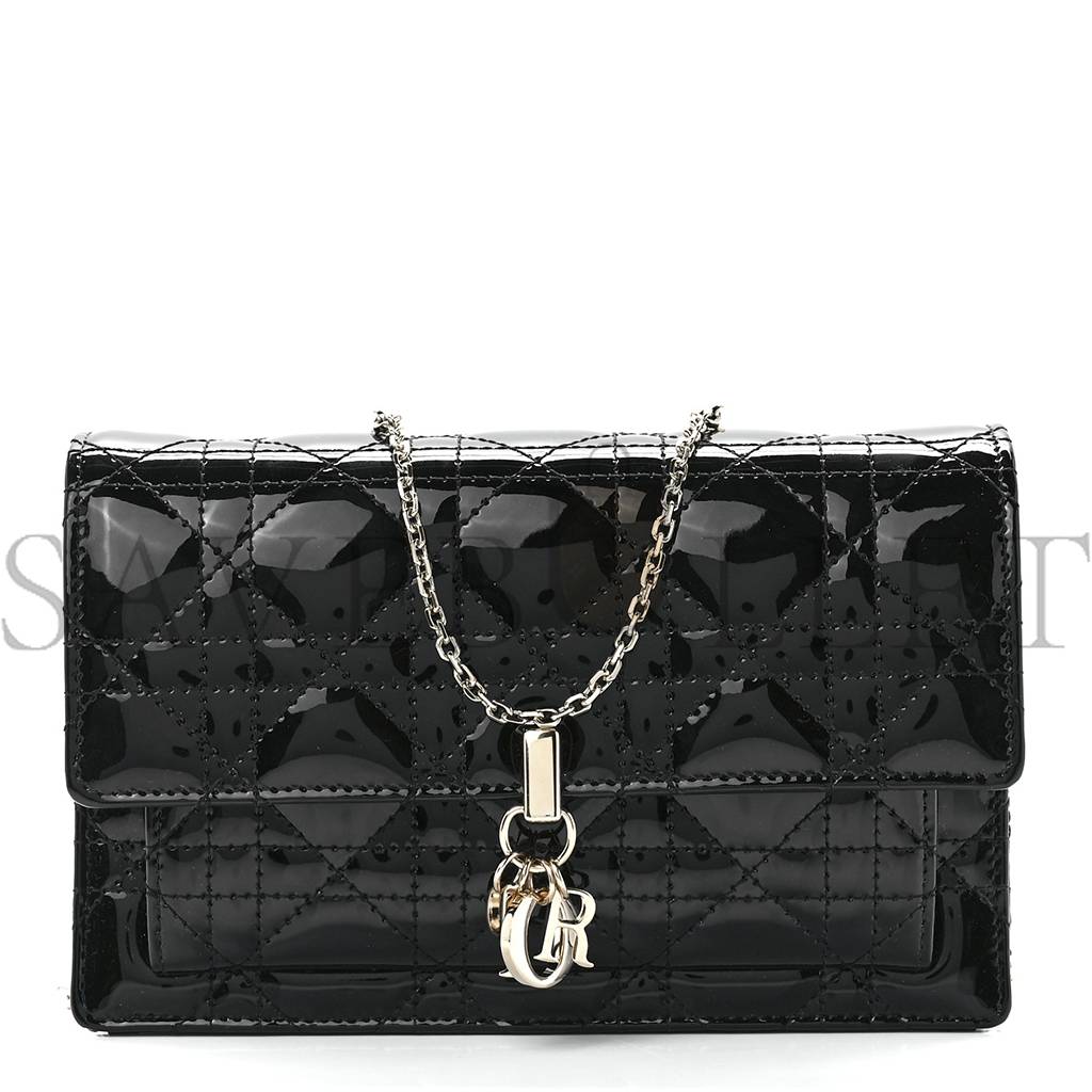 D*or patent cannage lady D*or chain pouch black (19*13*4.4cm)