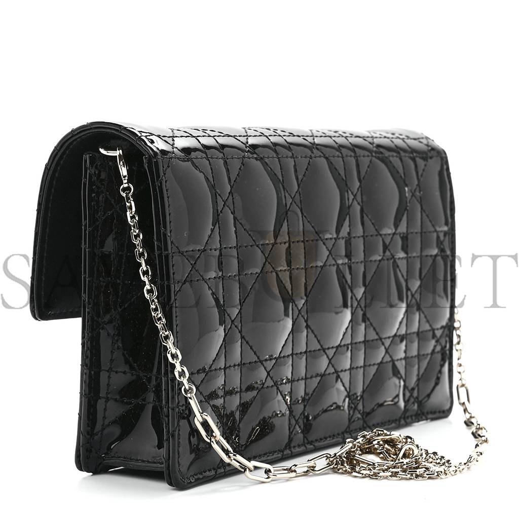 D*or patent cannage lady D*or chain pouch black (19*13*4.4cm)