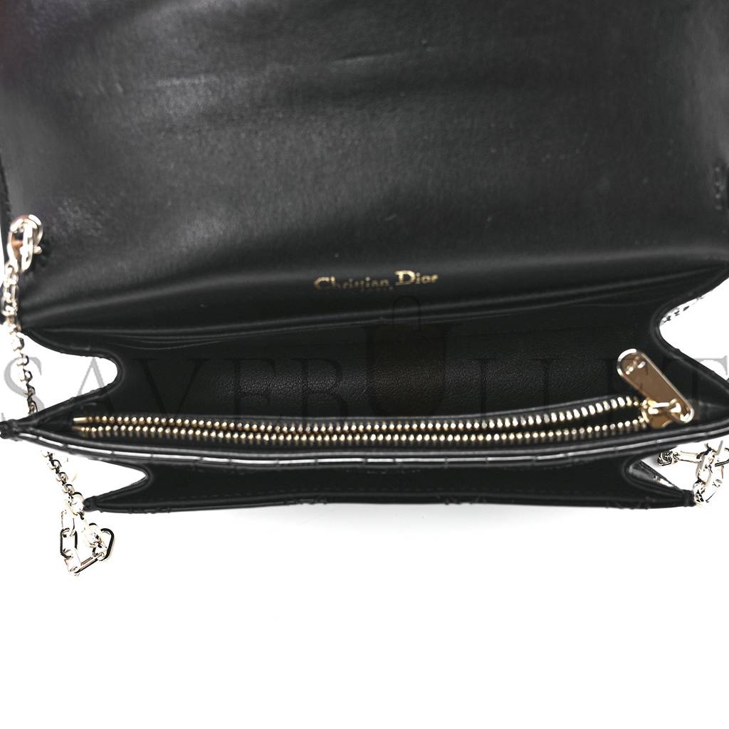 D*or patent cannage lady D*or chain pouch black (19*13*4.4cm)