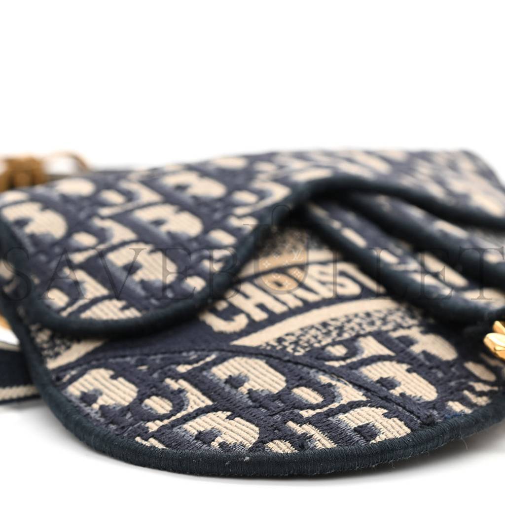 D*or oblique embroidered saddle belt pouch blue (24*17*2.5cm)