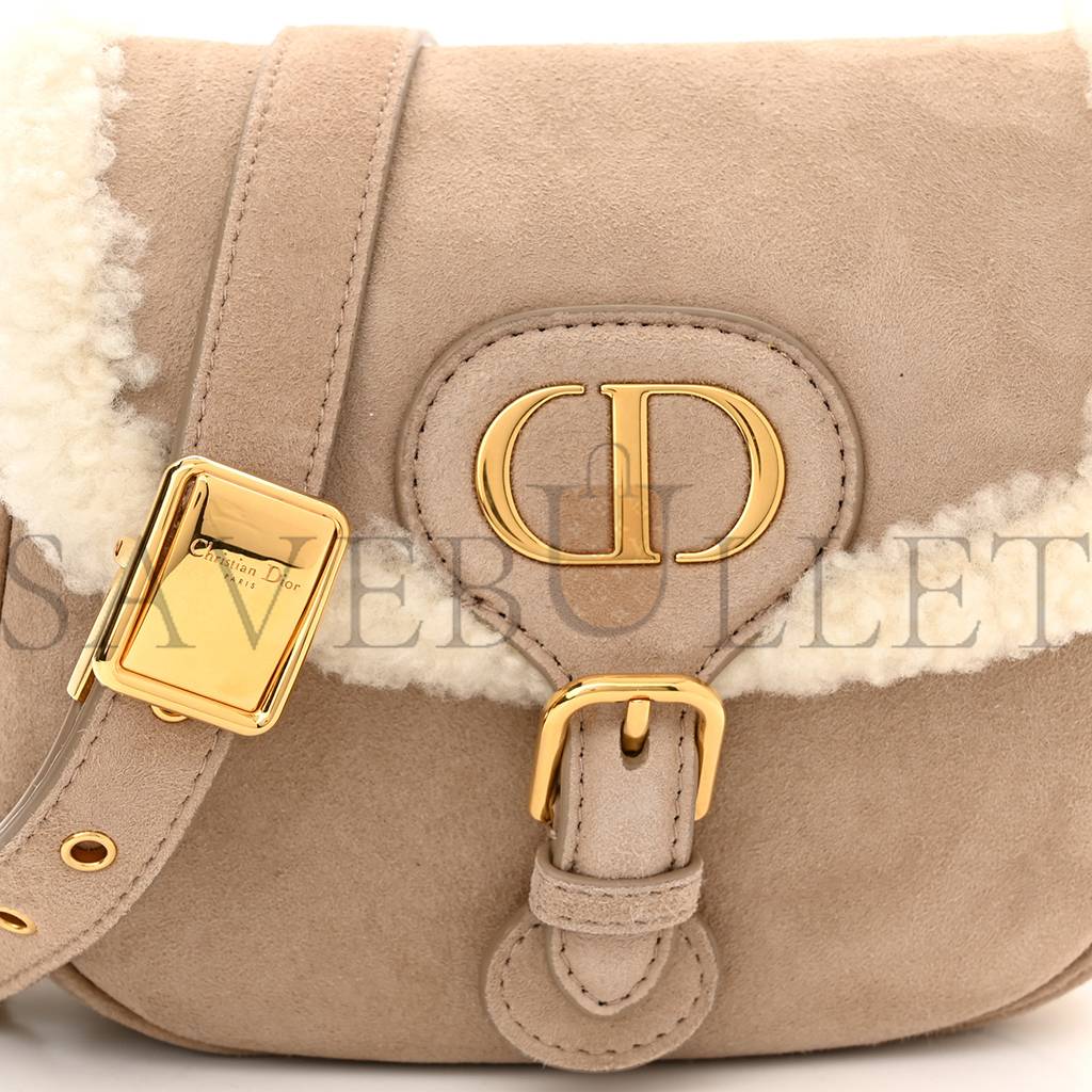 D*or suede shearling small bobby flap beige (17*17*5.7cm)