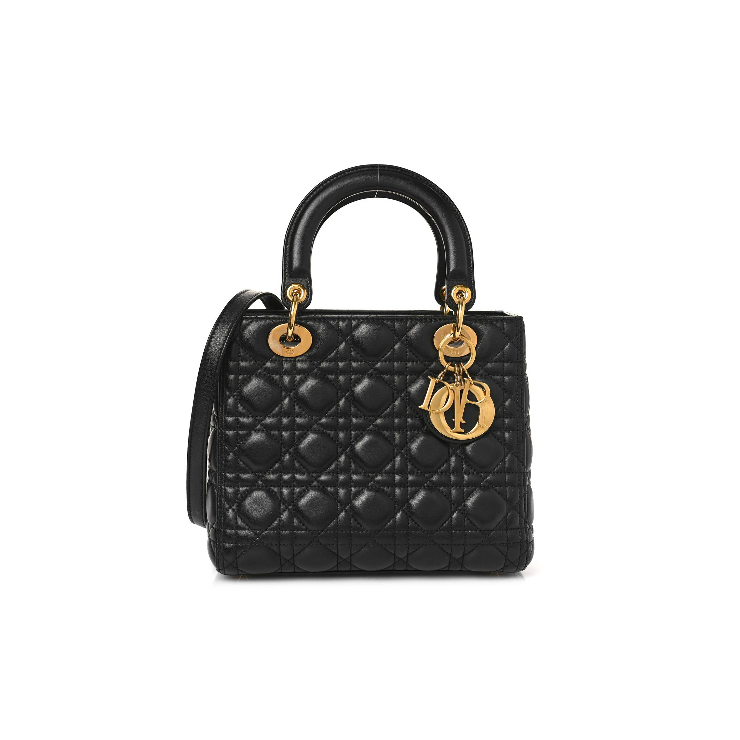 D*or lambskin cannage medium lady D*or black (23*20*12.7cm)