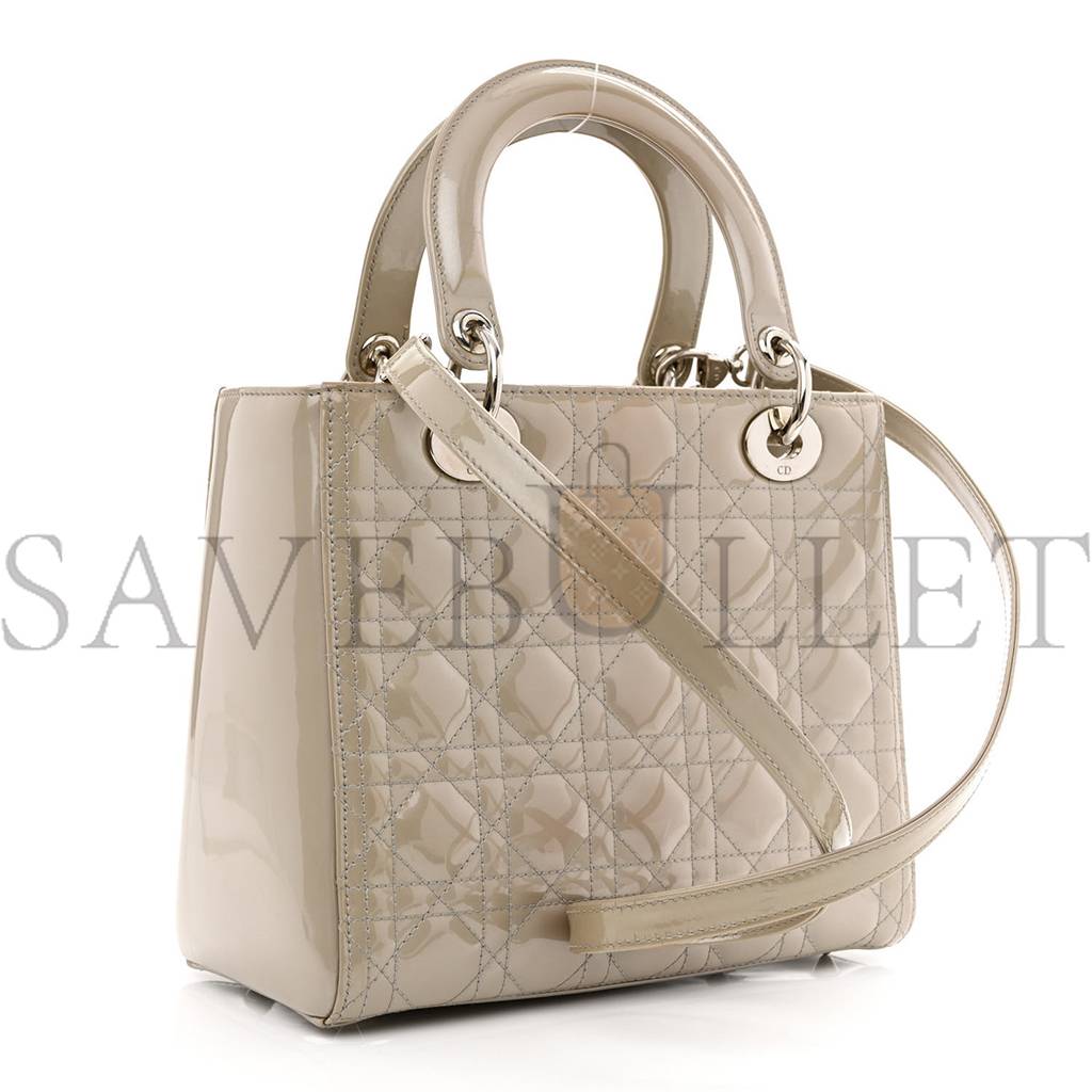 D*or pearlized patent cannage medium lady D*or grey (23*20*11.4cm)